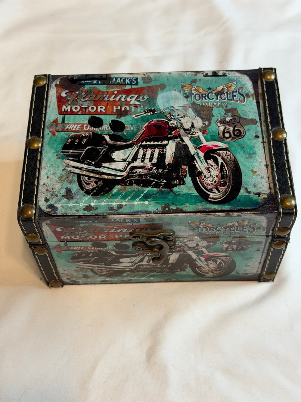 Vintage Motorcycle Treasure Box - Turquoise & Red